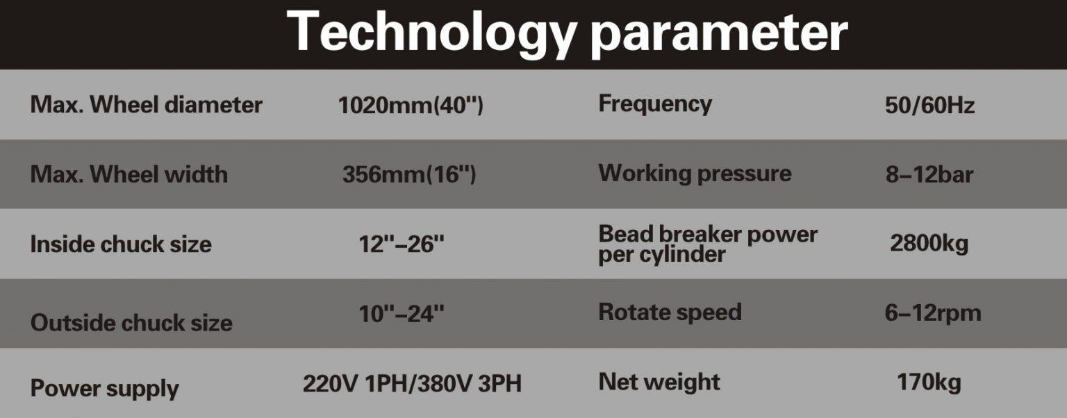 Car tire changer machine parameter