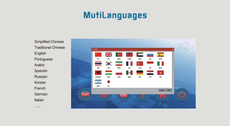Multi-languages wheel aligner system